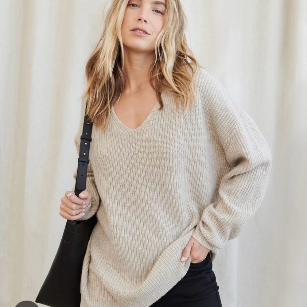 Jenni Kayne Oatmeal Cabin V-Neck Ribbed Sweater